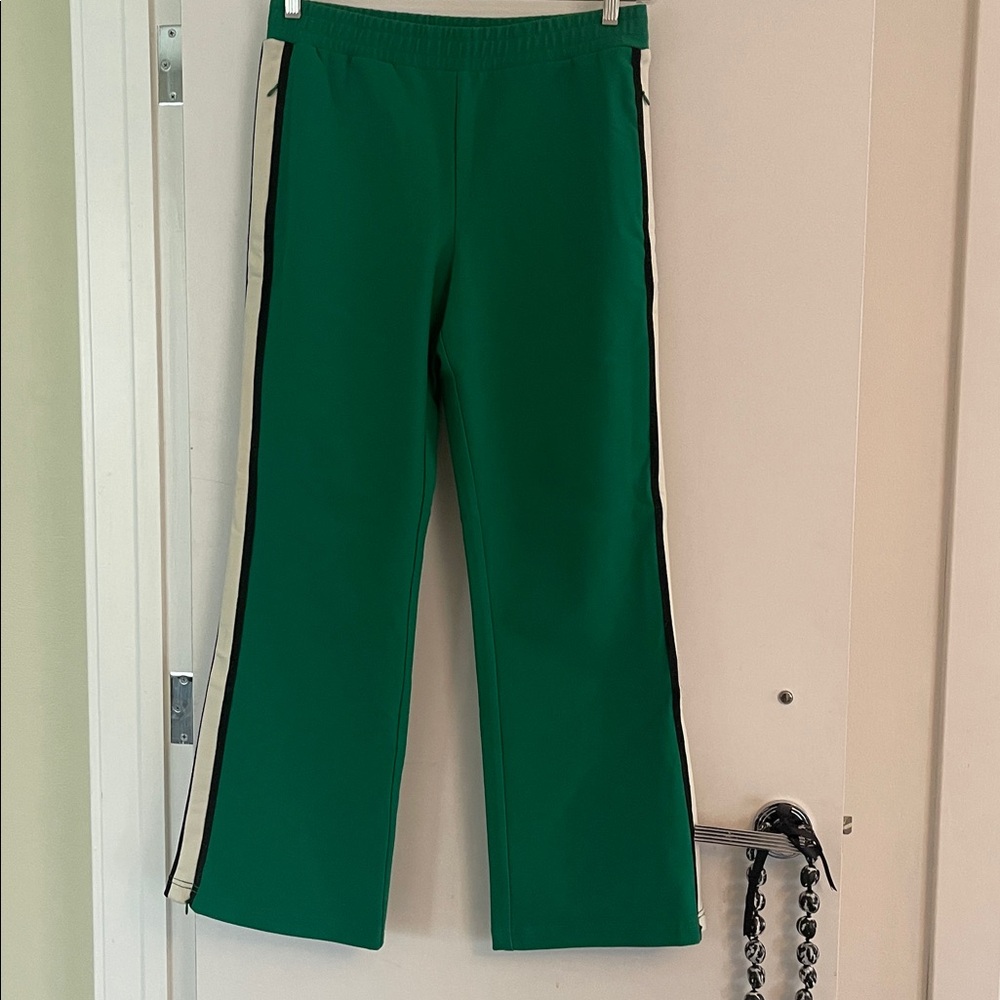 Anthropologie Maeve Martine Ponte Track Pants Green Side Zip Ankle Size Medium